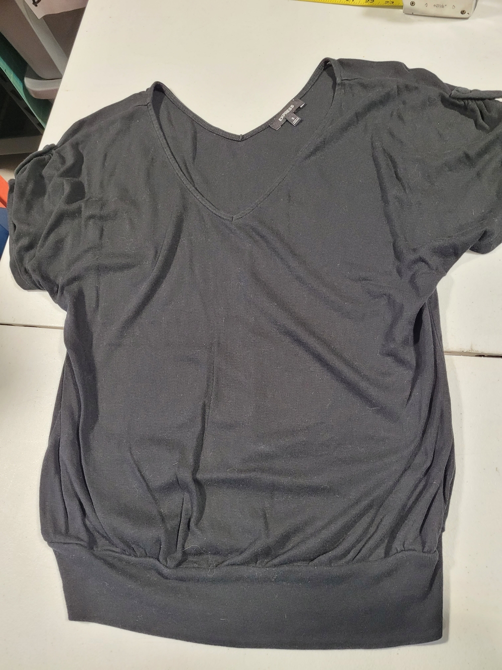 H&M Black V-Neck Short Sleeve Tee with Banded Hem